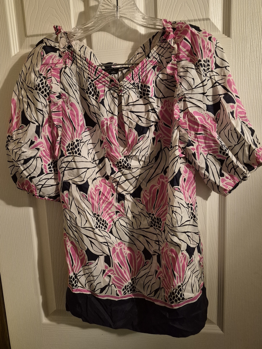 Banana Republic Pink & White Floral Puff-Sleeve Blouse